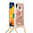 Silicone Candy Rubber TPU Bling-Bling Soft Case Cover with Lanyard Strap S03 for Samsung Galaxy A30 Gold