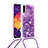 Silicone Candy Rubber TPU Bling-Bling Soft Case Cover with Lanyard Strap S03 for Samsung Galaxy A30S