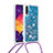 Silicone Candy Rubber TPU Bling-Bling Soft Case Cover with Lanyard Strap S03 for Samsung Galaxy A30S Blue