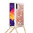 Silicone Candy Rubber TPU Bling-Bling Soft Case Cover with Lanyard Strap S03 for Samsung Galaxy A30S Gold