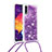 Silicone Candy Rubber TPU Bling-Bling Soft Case Cover with Lanyard Strap S03 for Samsung Galaxy A50