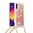 Silicone Candy Rubber TPU Bling-Bling Soft Case Cover with Lanyard Strap S03 for Samsung Galaxy A50 Gold