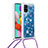 Silicone Candy Rubber TPU Bling-Bling Soft Case Cover with Lanyard Strap S03 for Samsung Galaxy A51 4G