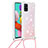 Silicone Candy Rubber TPU Bling-Bling Soft Case Cover with Lanyard Strap S03 for Samsung Galaxy A51 4G