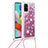 Silicone Candy Rubber TPU Bling-Bling Soft Case Cover with Lanyard Strap S03 for Samsung Galaxy A51 4G