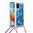 Silicone Candy Rubber TPU Bling-Bling Soft Case Cover with Lanyard Strap S03 for Samsung Galaxy A51 4G Blue