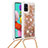 Silicone Candy Rubber TPU Bling-Bling Soft Case Cover with Lanyard Strap S03 for Samsung Galaxy A51 4G Gold