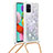 Silicone Candy Rubber TPU Bling-Bling Soft Case Cover with Lanyard Strap S03 for Samsung Galaxy A51 4G Silver