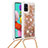 Silicone Candy Rubber TPU Bling-Bling Soft Case Cover with Lanyard Strap S03 for Samsung Galaxy A51 5G Gold