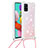 Silicone Candy Rubber TPU Bling-Bling Soft Case Cover with Lanyard Strap S03 for Samsung Galaxy A51 5G Pink