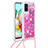 Silicone Candy Rubber TPU Bling-Bling Soft Case Cover with Lanyard Strap S03 for Samsung Galaxy A71 5G Hot Pink