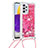 Silicone Candy Rubber TPU Bling-Bling Soft Case Cover with Lanyard Strap S03 for Samsung Galaxy A73 5G Hot Pink