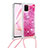Silicone Candy Rubber TPU Bling-Bling Soft Case Cover with Lanyard Strap S03 for Samsung Galaxy A81 Hot Pink