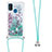 Silicone Candy Rubber TPU Bling-Bling Soft Case Cover with Lanyard Strap S03 for Samsung Galaxy M21 Green
