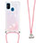 Silicone Candy Rubber TPU Bling-Bling Soft Case Cover with Lanyard Strap S03 for Samsung Galaxy M21 Pink