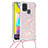 Silicone Candy Rubber TPU Bling-Bling Soft Case Cover with Lanyard Strap S03 for Samsung Galaxy M21s Pink