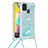 Silicone Candy Rubber TPU Bling-Bling Soft Case Cover with Lanyard Strap S03 for Samsung Galaxy M21s Sky Blue