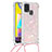 Silicone Candy Rubber TPU Bling-Bling Soft Case Cover with Lanyard Strap S03 for Samsung Galaxy M31 Pink