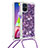 Silicone Candy Rubber TPU Bling-Bling Soft Case Cover with Lanyard Strap S03 for Samsung Galaxy M51 Purple