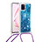 Silicone Candy Rubber TPU Bling-Bling Soft Case Cover with Lanyard Strap S03 for Samsung Galaxy M60s Blue