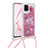Silicone Candy Rubber TPU Bling-Bling Soft Case Cover with Lanyard Strap S03 for Samsung Galaxy M60s Red