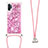 Silicone Candy Rubber TPU Bling-Bling Soft Case Cover with Lanyard Strap S03 for Samsung Galaxy Note 10 Plus 5G Hot Pink