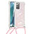 Silicone Candy Rubber TPU Bling-Bling Soft Case Cover with Lanyard Strap S03 for Samsung Galaxy Note 20 5G Pink