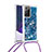 Silicone Candy Rubber TPU Bling-Bling Soft Case Cover with Lanyard Strap S03 for Samsung Galaxy Note 20 Ultra 5G Blue