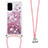 Silicone Candy Rubber TPU Bling-Bling Soft Case Cover with Lanyard Strap S03 for Samsung Galaxy S20 5G Red