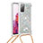 Silicone Candy Rubber TPU Bling-Bling Soft Case Cover with Lanyard Strap S03 for Samsung Galaxy S20 Lite 5G Silver