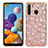 Silicone Matte Finish and Plastic Back Cover Case 360 Degrees Bling-Bling for Samsung Galaxy A21 Rose Gold