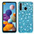 Silicone Matte Finish and Plastic Back Cover Case 360 Degrees Bling-Bling for Samsung Galaxy A21 Sky Blue