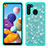 Silicone Matte Finish and Plastic Back Cover Case 360 Degrees Bling-Bling JX1 for Samsung Galaxy A21 Cyan