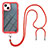 Silicone Matte Finish and Plastic Back Cover Case 360 Degrees with Lanyard Strap for Apple iPhone 13 Red