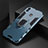 Silicone Matte Finish and Plastic Back Cover Case with Finger Ring Stand for Huawei P Smart (2019) Blue