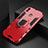 Silicone Matte Finish and Plastic Back Cover Case with Finger Ring Stand for Huawei P Smart (2019) Red