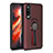 Silicone Matte Finish and Plastic Back Cover Case with Finger Ring Stand for Huawei P30 Brown