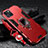 Silicone Matte Finish and Plastic Back Cover Case with Magnetic Finger Ring Stand for Apple iPhone 14 Red