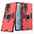 Silicone Matte Finish and Plastic Back Cover Case with Magnetic Finger Ring Stand for Huawei Honor 80 5G Red