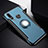 Silicone Matte Finish and Plastic Back Cover Case with Magnetic Finger Ring Stand for Huawei Nova 4e Blue