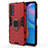 Silicone Matte Finish and Plastic Back Cover Case with Magnetic Finger Ring Stand for Huawei Y7a Red