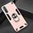 Silicone Matte Finish and Plastic Back Cover Case with Magnetic Finger Ring Stand for Huawei Y8p Rose Gold