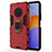 Silicone Matte Finish and Plastic Back Cover Case with Magnetic Finger Ring Stand for Huawei Y9a Red