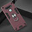 Silicone Matte Finish and Plastic Back Cover Case with Magnetic Finger Ring Stand for LG K51 Red Wine