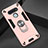 Silicone Matte Finish and Plastic Back Cover Case with Magnetic Finger Ring Stand for LG K51 Rose Gold