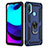 Silicone Matte Finish and Plastic Back Cover Case with Magnetic Finger Ring Stand for Motorola Moto E20 Blue
