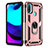 Silicone Matte Finish and Plastic Back Cover Case with Magnetic Finger Ring Stand for Motorola Moto E20 Rose Gold