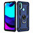 Silicone Matte Finish and Plastic Back Cover Case with Magnetic Finger Ring Stand for Motorola Moto E30 Blue