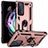 Silicone Matte Finish and Plastic Back Cover Case with Magnetic Finger Ring Stand for Motorola Moto Edge 20 5G Rose Gold