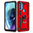 Silicone Matte Finish and Plastic Back Cover Case with Magnetic Finger Ring Stand for Motorola Moto G71 5G